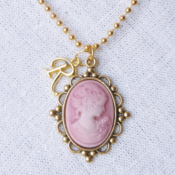 Victorian cameo necklace Personalized necklace for mom Initial necklace Gold cameo necklace Mothers day gift for Grandma Silhouette cameo