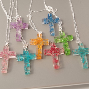 Cross necklace religious jewelry Resin jewelry pressed flower jewelry for women Baptism cross Catholic Religious jewelry gift for girls