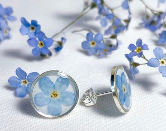 Real Olvídame no semental pendientes Flor azul en resina joyería para mujeres Pendientes minimalistas día de las madres regalo para mamá