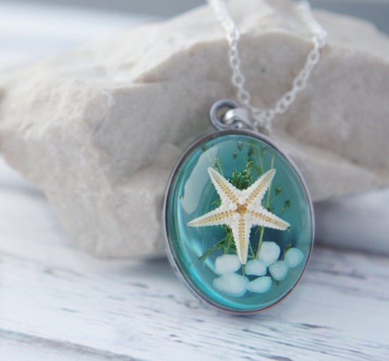 Ocean Necklace Real Starfish Necklace Nautical Necklace Starfish Pendant Blue Resin Nature Necklace Starfish Necklace Sea Necklace Gift image 9