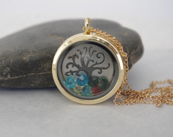 Family Tree of Life Floating Locket Memory Pendant Personalized Crystal Necklace Family Tree Jewelry Personalized Charm Locket Mom Grandma