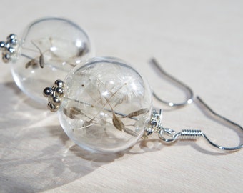 Boucles d’oreilles pissenlit Boucles d’oreilles globe en verre Boucles d’oreilles pissenlit Boucles d’oreilles romantiques Bijoux hypoallergéniques Boucles d’oreilles en graines de pissenlit Bijoux Terrarium