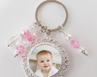 Personalized photo Keychain for women , Custom  picture baby keyring, birth keyring, your photo, your first name, date of birth, height