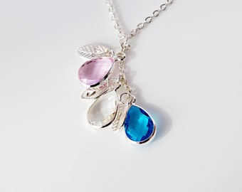 Personalized Initial Birthstone Necklace: Family Jewelry Gift for Mom