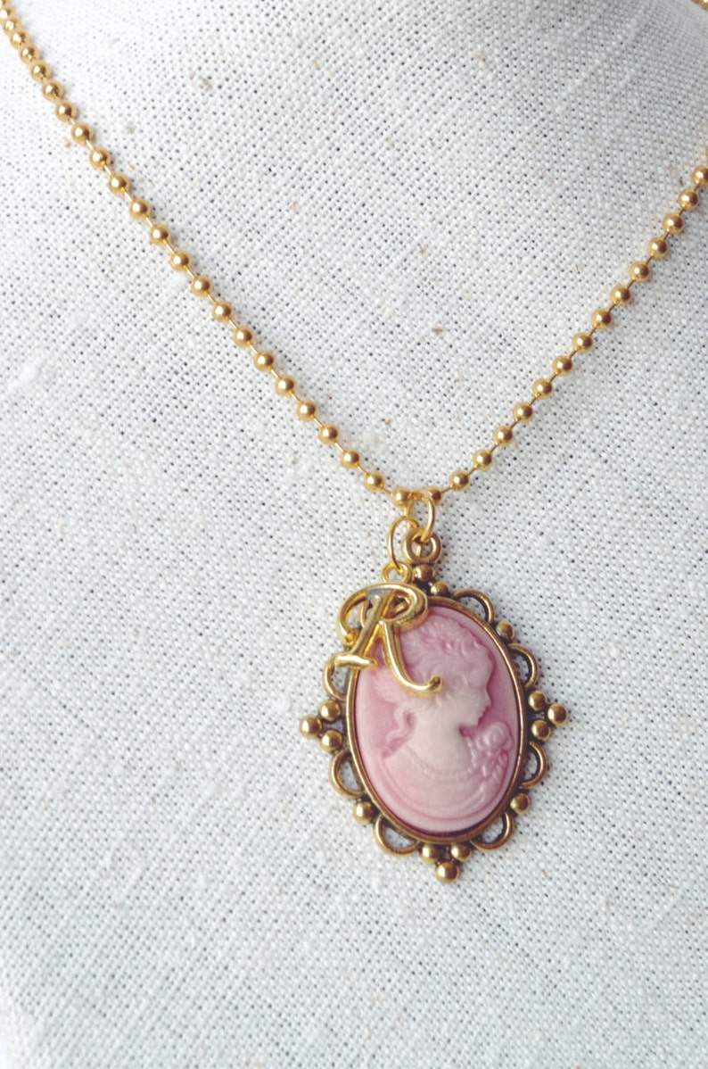 Victorian cameo necklace Personalized necklace for mom Initial necklace Gold cameo necklace Mothers day gift for Grandma Silhouette cameo image 4