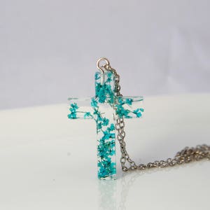 Cross necklace Real Flowers jewelry Christian jewelry Christmas gift for her Bridal jewelry Botanical jewelry Christian cross Jesus Memorial