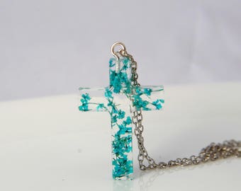 Cross necklace Real Flowers jewelry Christian jewelry Christmas gift for her Bridal jewelry Botanical jewelry Christian cross Jesus Memorial