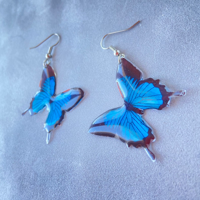 Blue Butterflies Wings Drop Earrings Statement Jewelry Gift for Women Fairy Wing Earrings Animal Lover gift for her