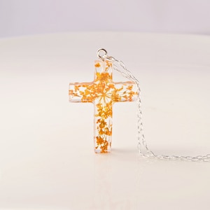 Christian cross necklace with real flowers in resin jewelry cross Jesus Memorial Bridal jewelry Botanical jewelry  Christmas gift for her