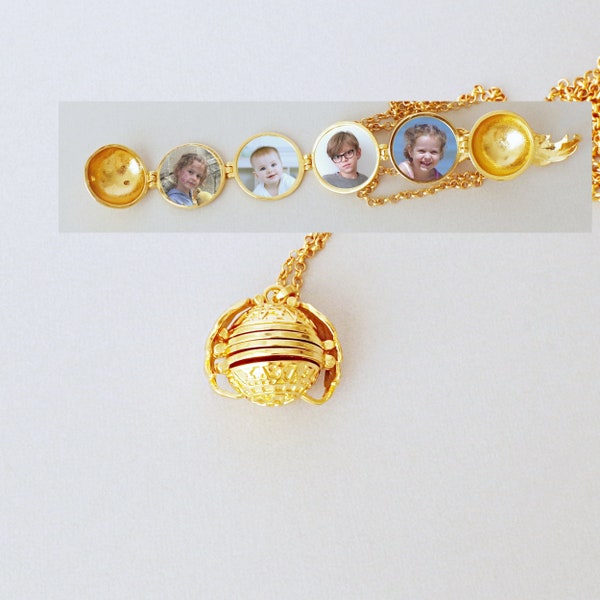 Médaillon Photo personnalisé arbre généalogique bijoux boule d'or avec 4 médaillon photo cadeaux sentimentaux pour maman grand-mère enfant ailes d'ange