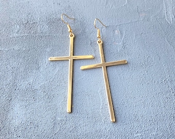 Pendientes cruzados grandes Pendientes grandes llamativos con cruces largas Joyería cristiana de Jesucristo para mujeres