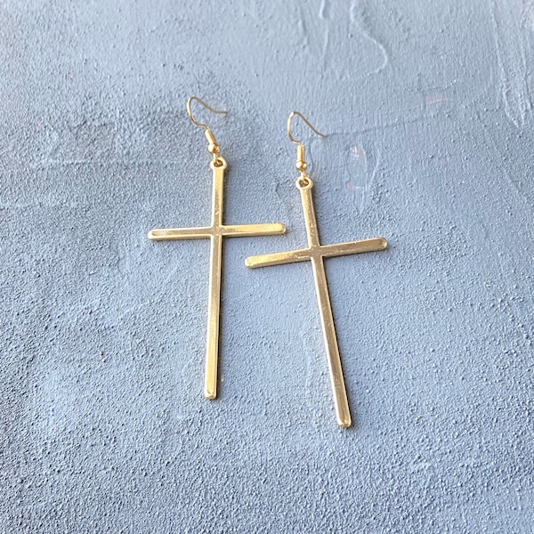 Large Cross Earrings Big Statement Earrings with Long Crosses Jesus Christ Christian jewelry  for women