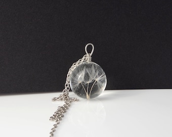 Real Dandelion Seed Necklace: Glass Orb Wish Jewelry