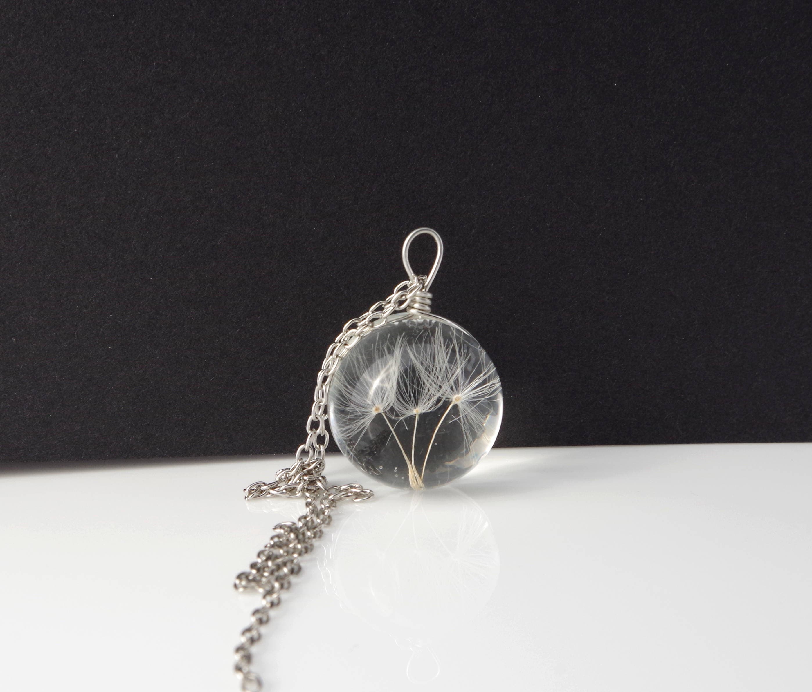 Collier Avec 2 Pissenlits Séchés Dans Un Globe – Pendentif Floral Naturel – Neuf Sans Emballage