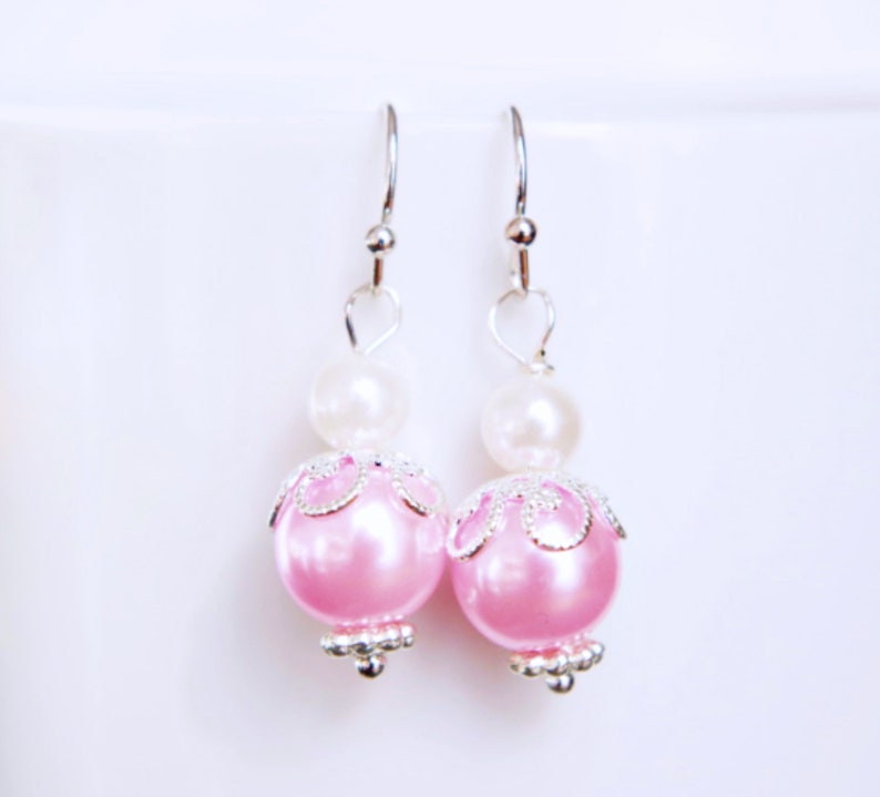 Double pearl earrings Sterling silver earrings Wedding earrings Gift for women Bridesmaid gift Christmas gift