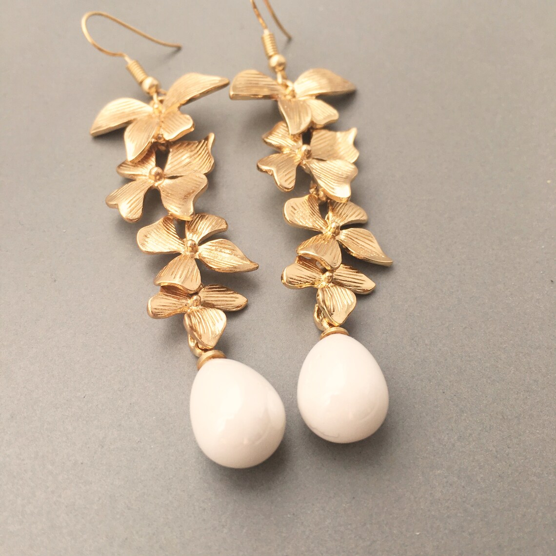 Gold Orchid Earrings Flower Earrings Bridesmaid Earrings Etsy