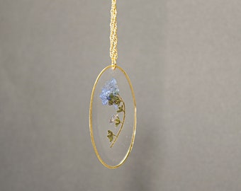 Blue Forget Me Not Flower Necklace , Real Pressed Flower in resin Jewelry  , Gold necklace , Christmas Gifts for Mothers