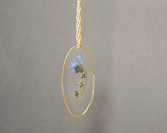 Forget Me Not Necklace: Real Pressed Blue Flower Resin Jewelry