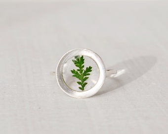 Pressed fern silver rings for women  Botanical jewelry Minimalist Adjustable Ring Terrarium jewelry Circle ring Christmas gift for mom