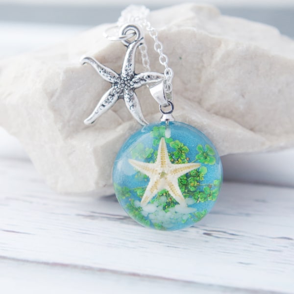 Real starfish in Resin Necklace , Ocean Life Jewelry , Beach Pendant  , Gift for women ,Gift for Friend, Bridesmaid Necklace