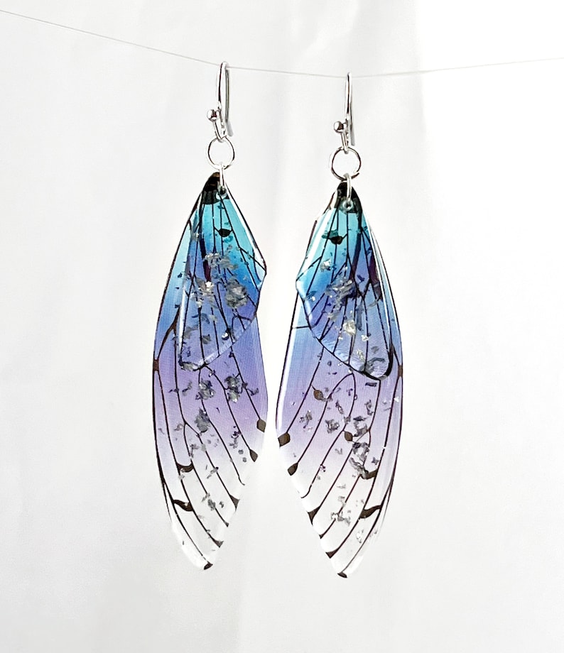 Blue butterfly wings dangle earrings Insect jewelry Christmas gift for her Birthday monarch wings butterfly earrings image 3