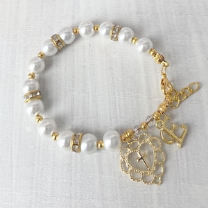Pulsera de rosario de primera comunión para niña: regalo de joyería de bautismo con cruz personalizada, accesorio de bautizo para dúo de madrinas