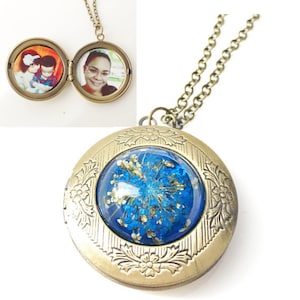 Bronze locket necklace Personalized locket Custom photo Mothers necklace Grandmother gift  Picture Locket Flower jewelry