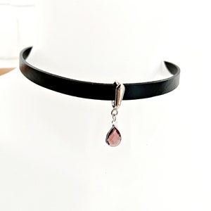 Black Leather Choker: Personalized Birthstone Necklace, Minimalist Jewelry