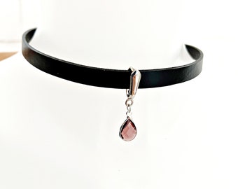 Leder Choker: Personalisierte Geburtsstein Kette, Minimalistischer Schmuck