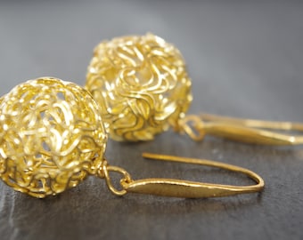 Gold Earrings Cute Dandelion Drop Dangle Earrings Gold Ball Earrings Modern Dangle Earrings  Christmas gift for her  mom Anniversary