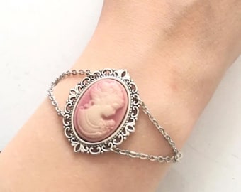 Victorian Cameo Bracelet: Silver Colored, Personalized Jewelry Gift