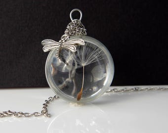 Dandelion Necklace | Real Dandelion Jewelry | Make a Wish Pendant | Terrarium Gift for Her