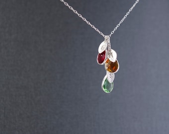 Collar con piedra de nacimiento personalizado: dije con letra inicial, regalo familiar