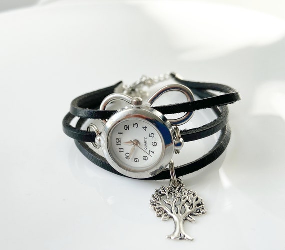 Black Bracelet Wrist Watch the Tree of Life Jewelry Infinity Bracelet Ladies Watch Christmas Gift for Her Etsy Australia