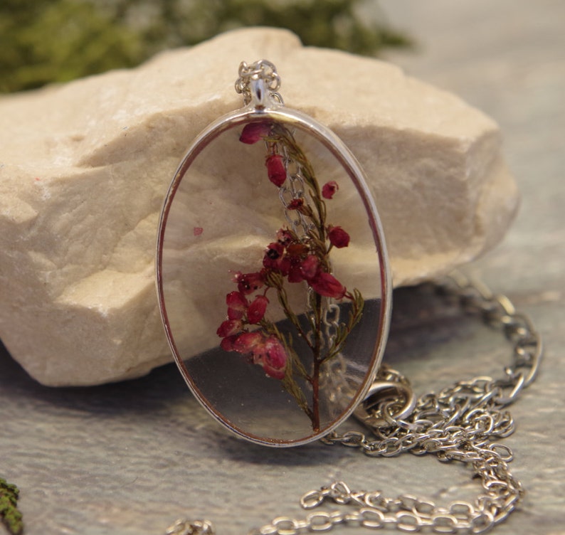 Real flower necklace Flower resin pendant Pressed flower necklace Dried flower pendant Flower jewelry Natural Plan Mothers day gift for mom image 4