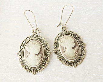 Victorian Earrings Cameo Jewelry Bronze earrings Mothers day Gift for her Grandma gifts mom Vintage earrings Cameo Woman Jewelry Bridesmaid