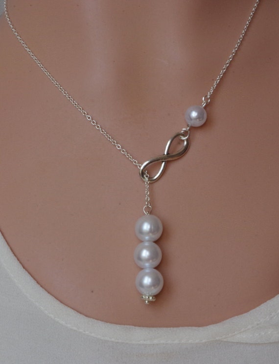 Silver Lariat Infinity Pearl Necklace Infinity Pearl Lariat Bridesmaid Necklace Drop Pearl Necklace Infinity Pearl Necklace Bridesmaid Gift Etsy