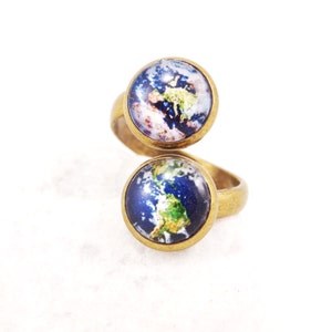 Carte Bague Carte du Monde Déclaration Bague Carte De Terre Bague Galaxie Bijoux Double Bague Réglable Espace Bague Système Solaire Saint-Valentin Cadeau pour elle