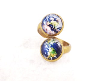 Map Ring World Map Statement Ring Map Earth Ring Galaxy Jewelry Double Adjustable Ring Space Ring Solar System Valentine day Gift for her