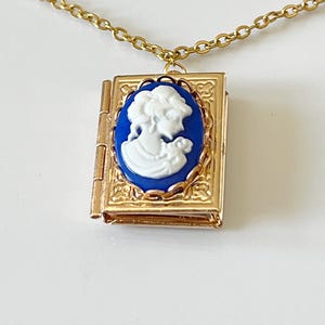 Personalized  photo locket book necklace Victorian cameo girl jewelry for women ,Mothers day gifts for grandma,mom