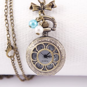 Pocket watch vintage necklace Antique bronze pocket watch chain Steampunk jewelry Personalized Pocket Watch Engraved Christmas gift for her