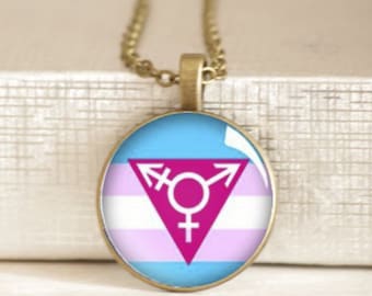 Transgender Pendant Necklace Gay Pride Transgender Pride Flag LGBT Jewelry Trans and Proud Tag Style LGBT Equality