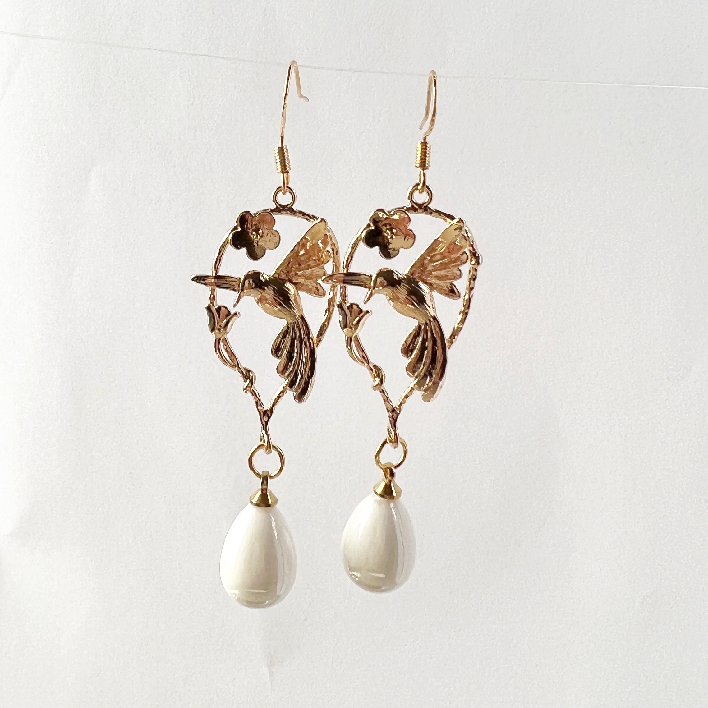 Boucles D'Oreilles Colibri Argent Sterling 925 - Motif Oiseau Et Marguerite - Cadeau Féminin