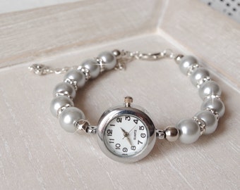 Pearl Bracelet Watch Beaded Bracelet Watch Bridal  Bracelet Wedding Jewelry Pearl Watch Ladies Watch Women Watch Christmas Gift for Mom