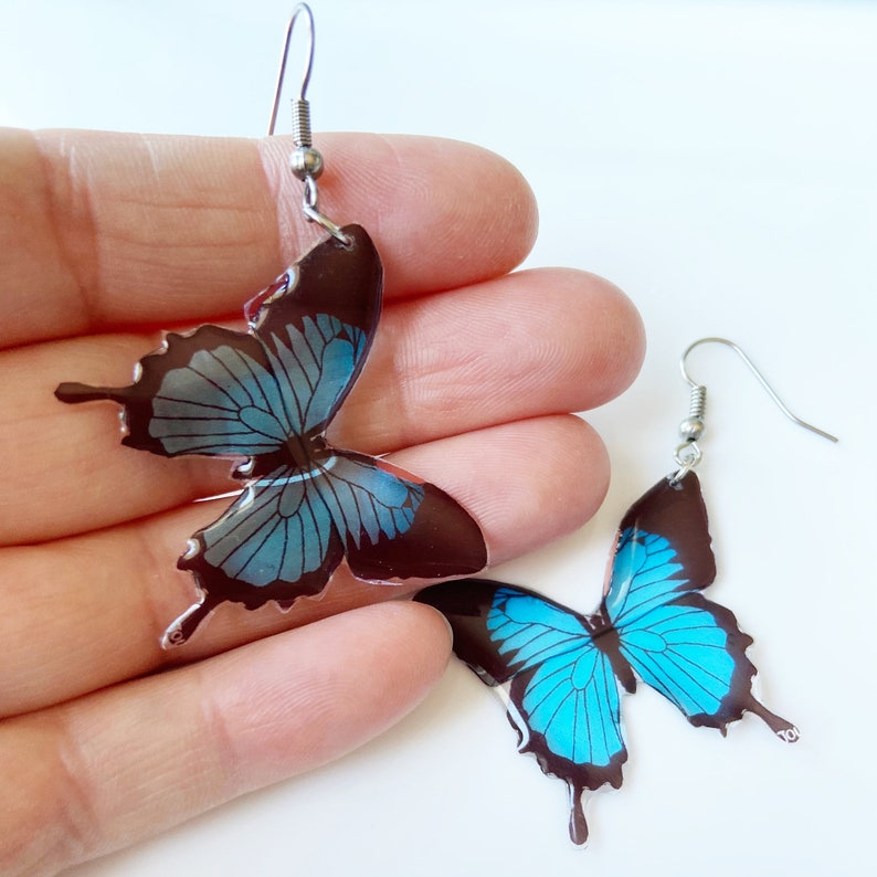 Blue Butterflies Wings Drop Earrings Statement Jewelry Gift for Women Fairy Wing Earrings Animal Lover gift for her