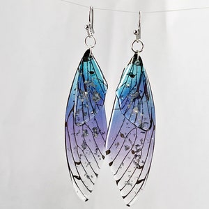 Blue butterfly wings dangle earrings Insect jewelry Christmas gift for her Birthday monarch wings butterfly earrings image 2