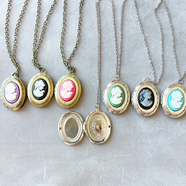 Personalized Victorian cameo photo locket necklace Oval locket girl cameo jewelry for women Mothers day gifts for grandma