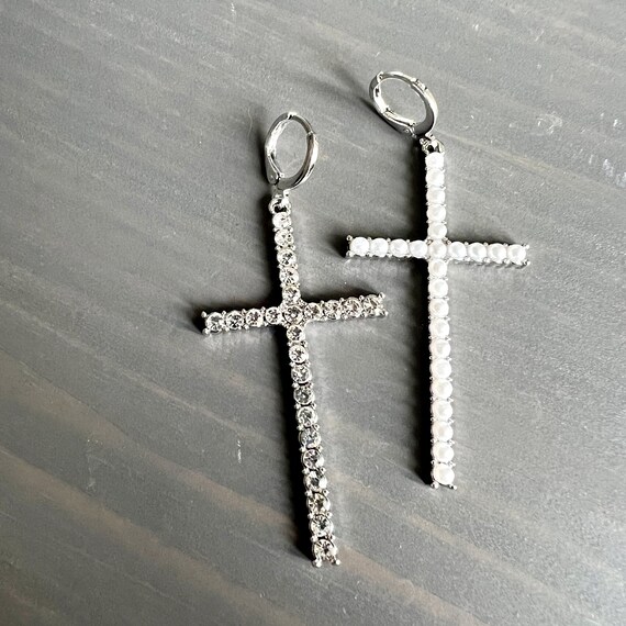 Large cross earrings silver deals