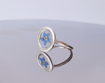 Forget-Me-Not Ring: Sterling Silver Adjustable Resin Flower Jewelry