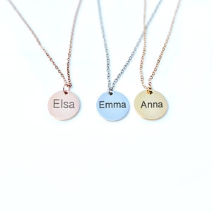 Engraving Kids Names Necklace, Custom Gold Disc  Mothers  necklace, Minimalist Date Necklace,  Gifts for Grandma